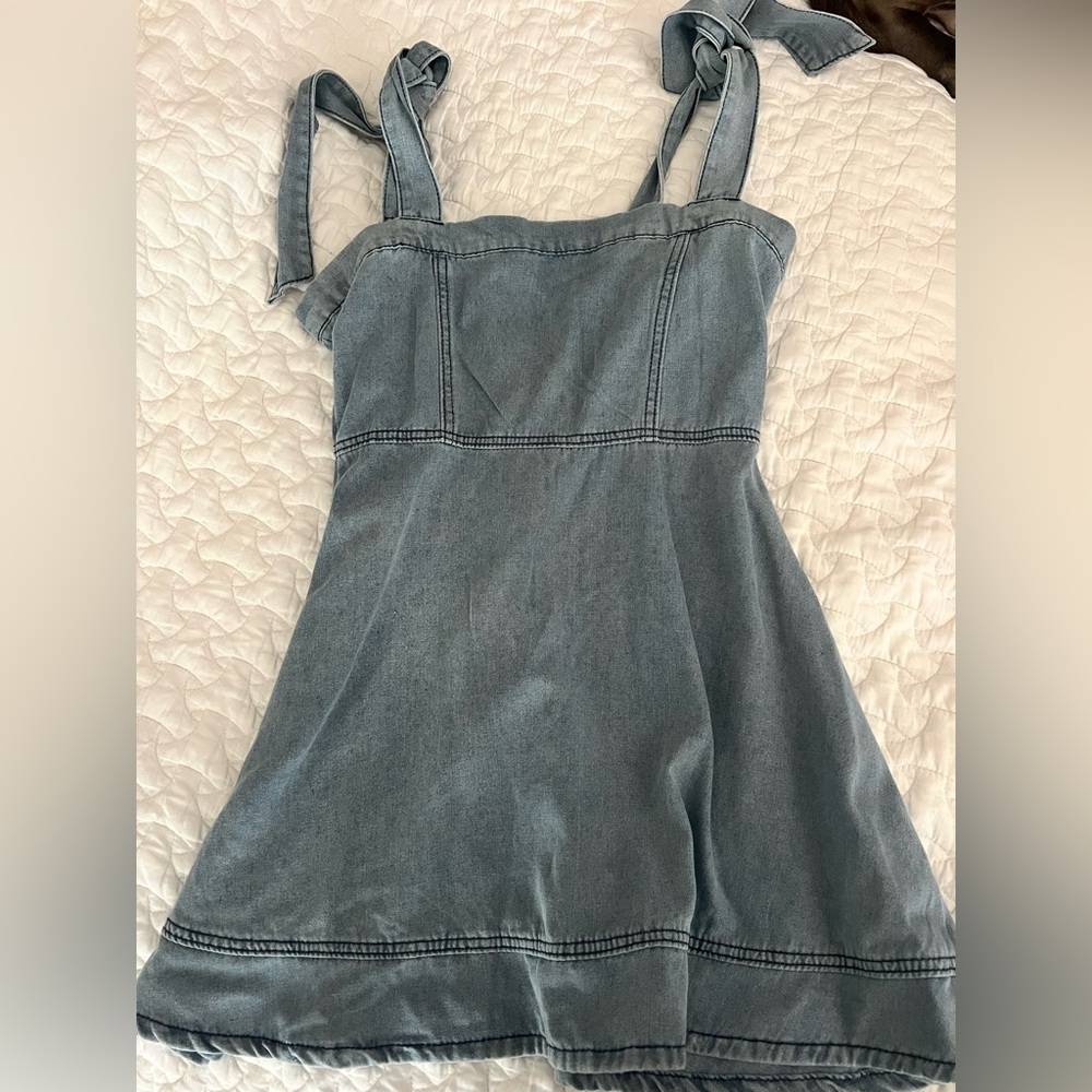 Denim Mini Dress with Tie Straps